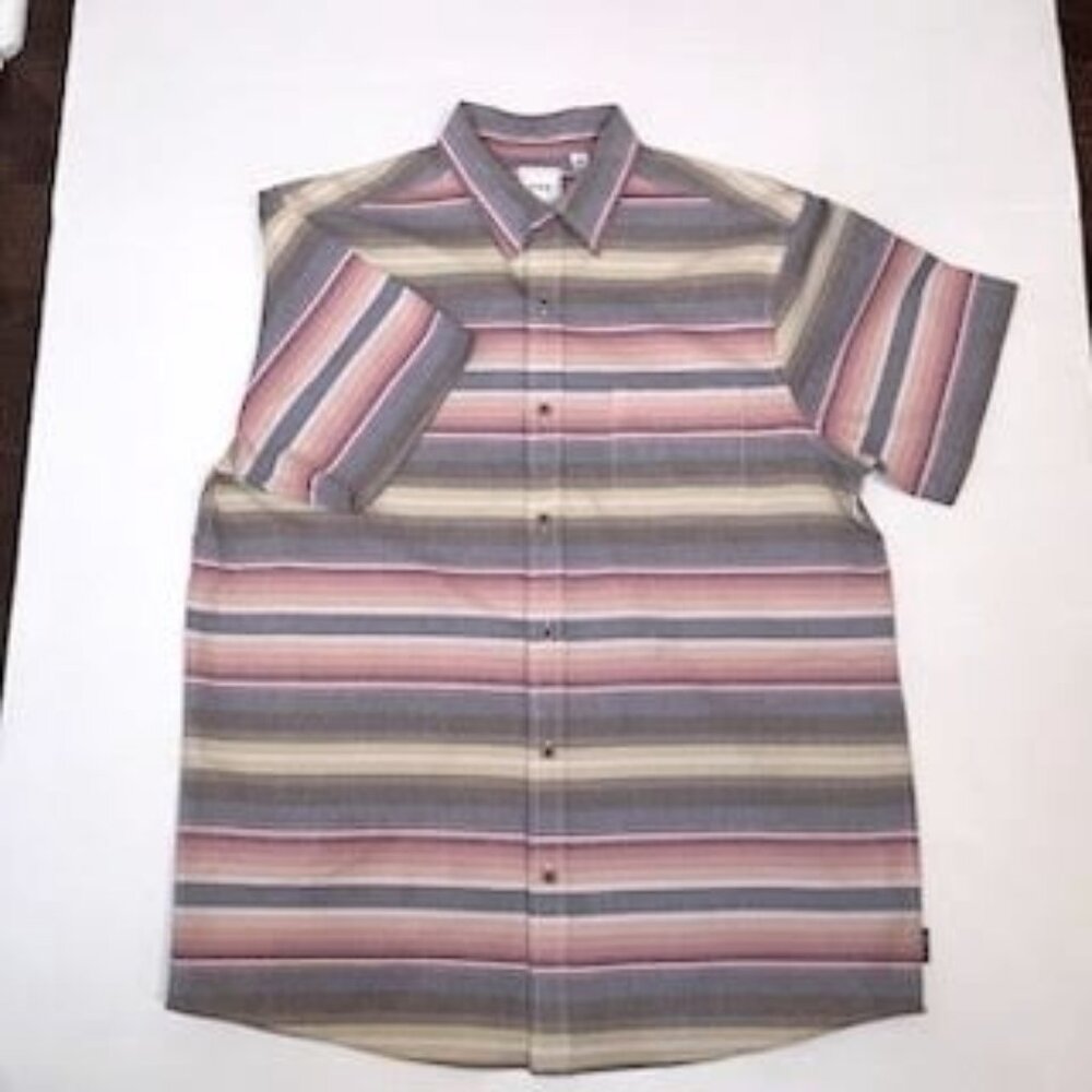 Cotton Short Sleeve Button Down Shirt Men's Size L ROWM Multi Color Striped